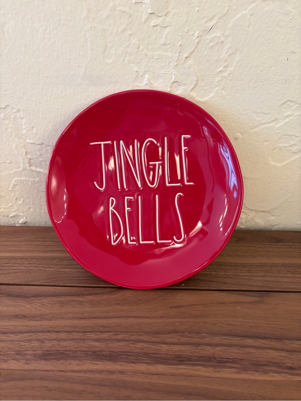 Rae Dunn Jingle Bells Red Christmas Plates Set of 4, 8 Inch